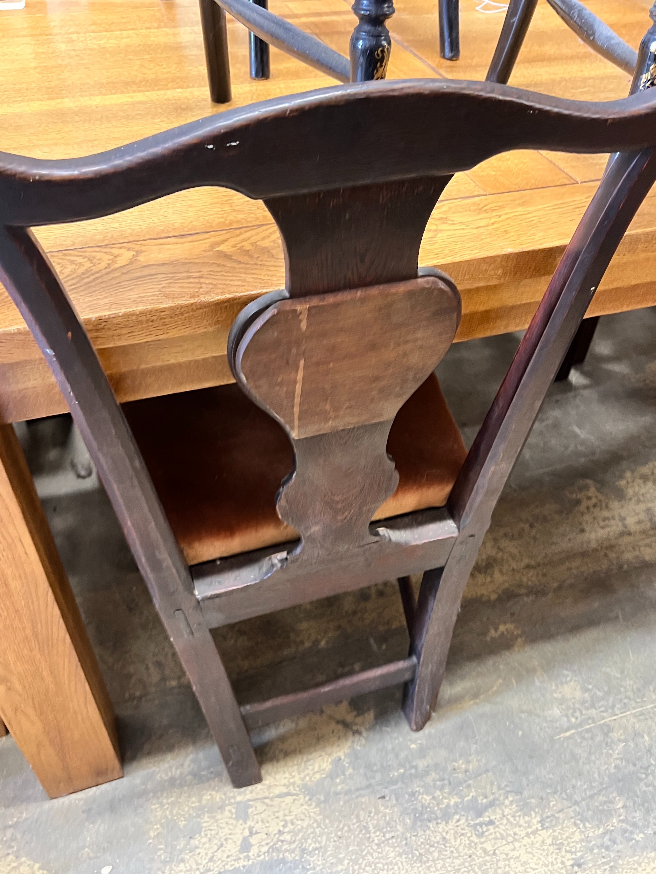 Eight (five plus three) 19th century carved oak dining chairs